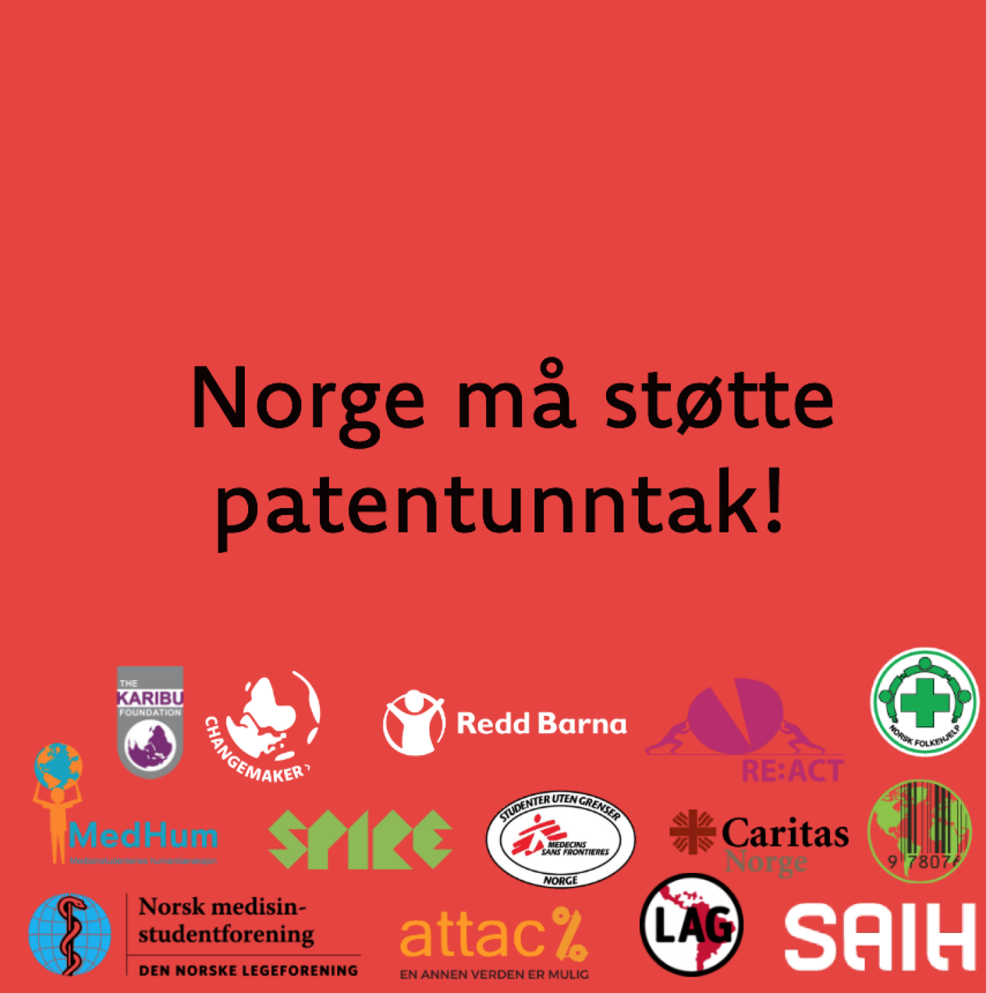 Norske sivilsamfunnsorganisasjoner med opprop for patentunntak