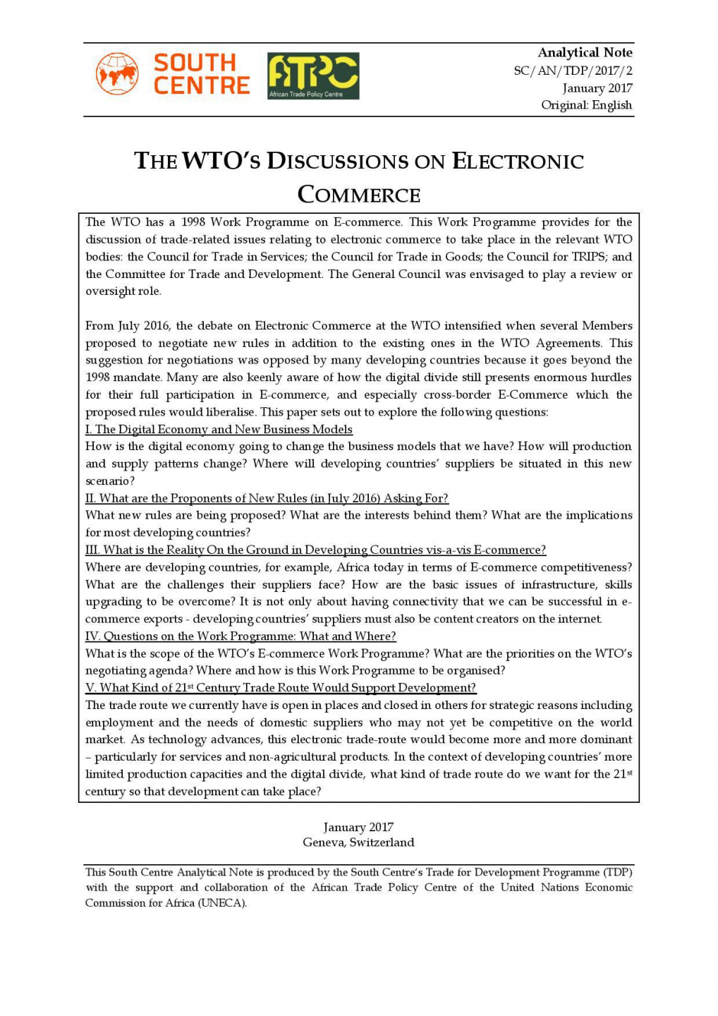 South Centre: E-handel i WTO