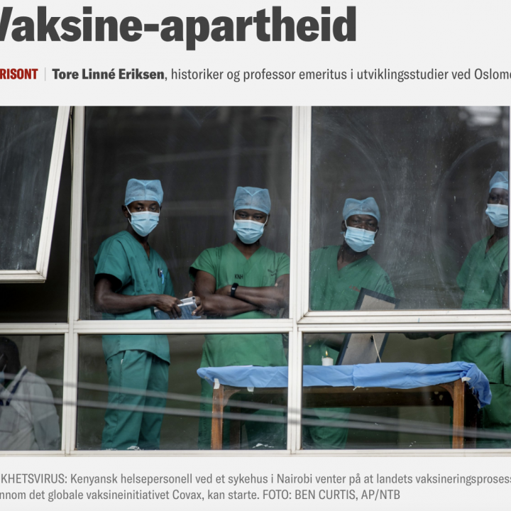 Kronikk i Klassekampen om «vaksine-apartheid»